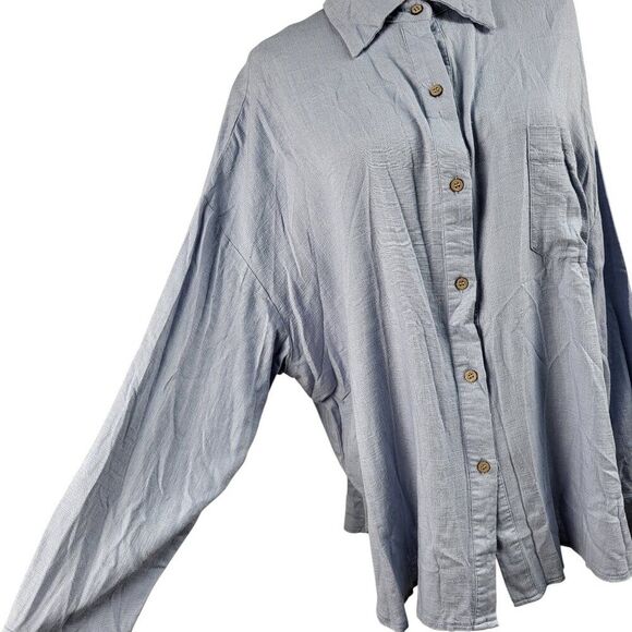 NEW Easel Oversized Small Classic Linen Blend Shirt Light Blue Denim Long Sleeve - Picture 11 of 16